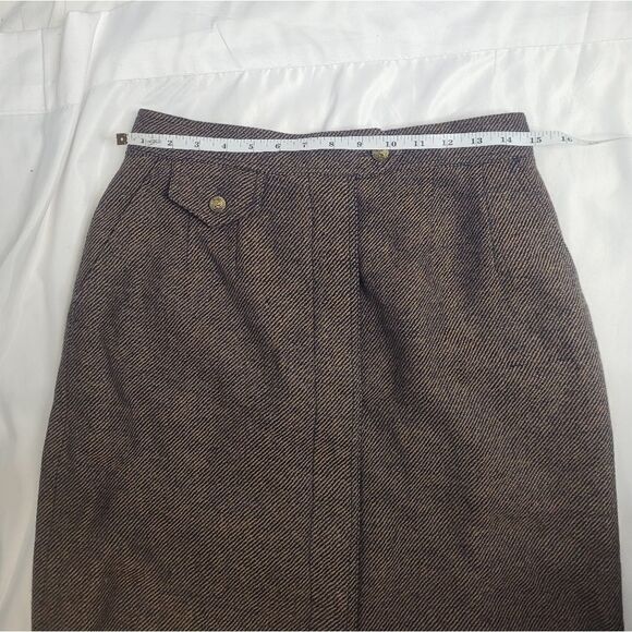 VINTAGE 80s brown skirt pinstripe wool button up pencil M‎ - Picture 10 of 11